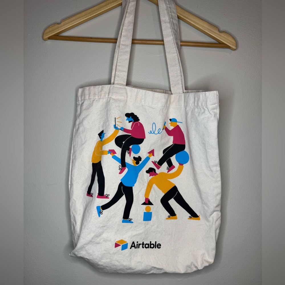 BAGGU Canvas Tote Airtable Graphic‎ Reusable Shopping Bag Off White Eco
